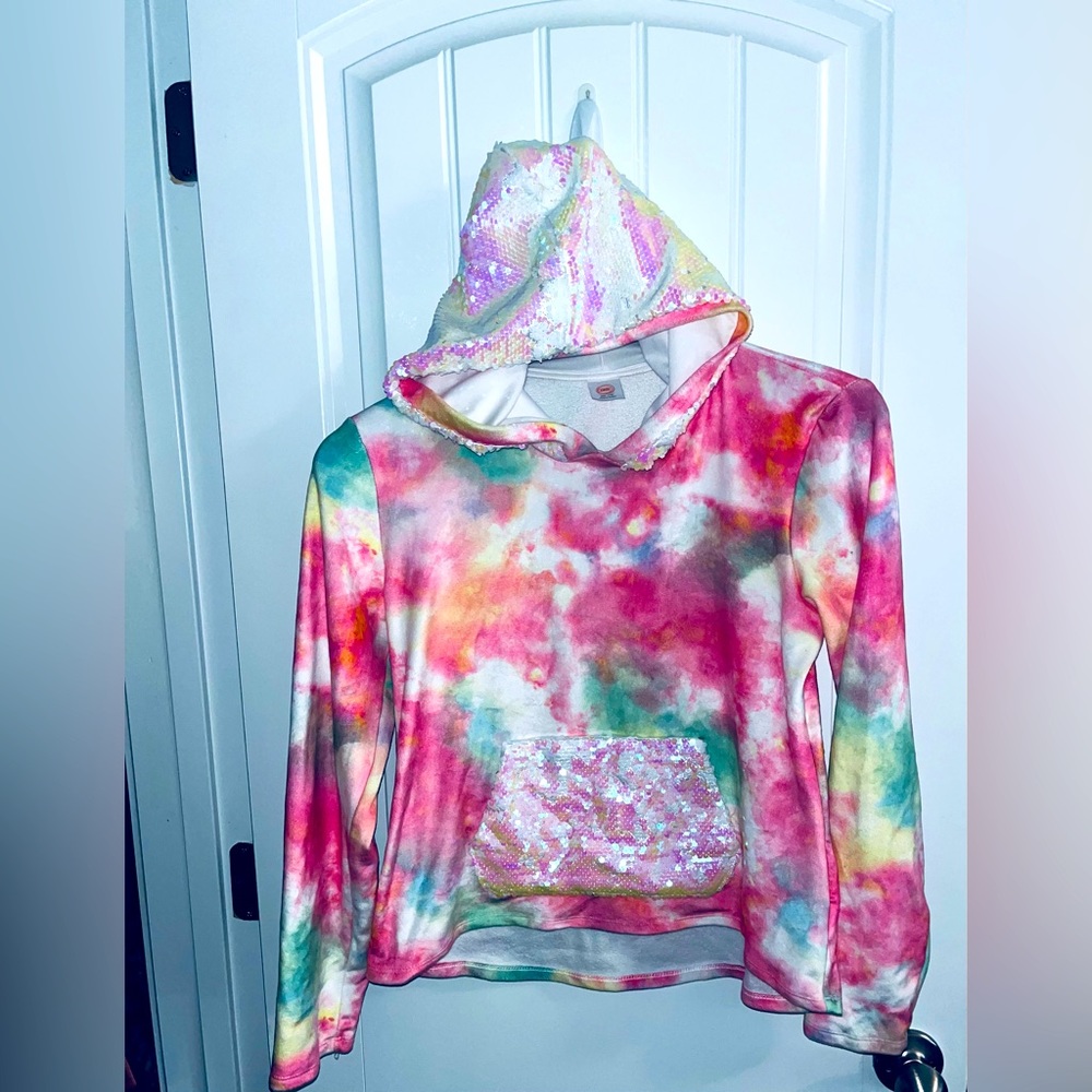 Girls tye dye, shimmer embroidery hoodie and pocket very soft